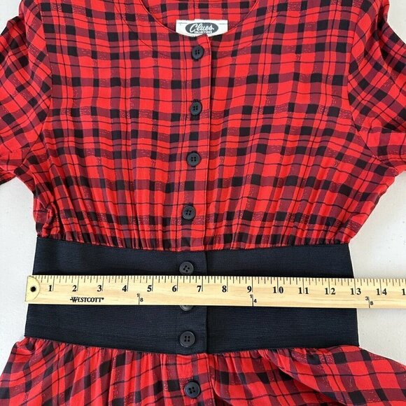 Vintage Clues Collection Shirtdress Plaid Long Sleeve Red Black Pockets - Picture 13 of 16